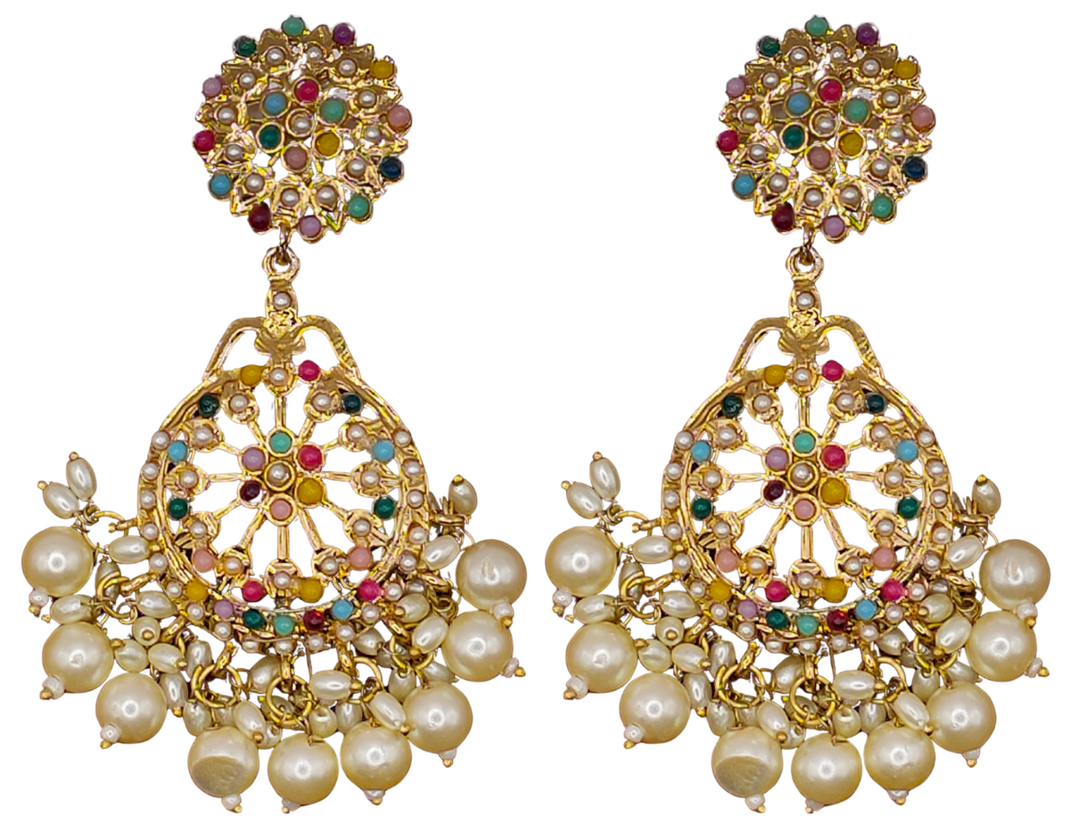 Elegant Bollywood Inspired Gold Kundan Earrings - Traditional Indian Jewelry 240