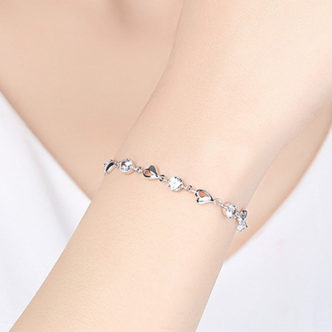 Unified Jewellery Silver Tone Bracelet Rhinestone Heart Link Chain Bracelet 413