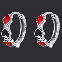 925 Sterling Silver Heart & Spade Hoop Earrings Women Red & Black Enamel 837