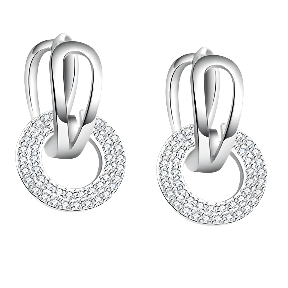 925 Sterling Silver Dangle Hoop Earrings – Unique Interlocking Circles Stone 315