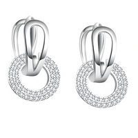 925 Sterling Silver Dangle Hoop Earrings – Unique Interlocking Circles Stone 315