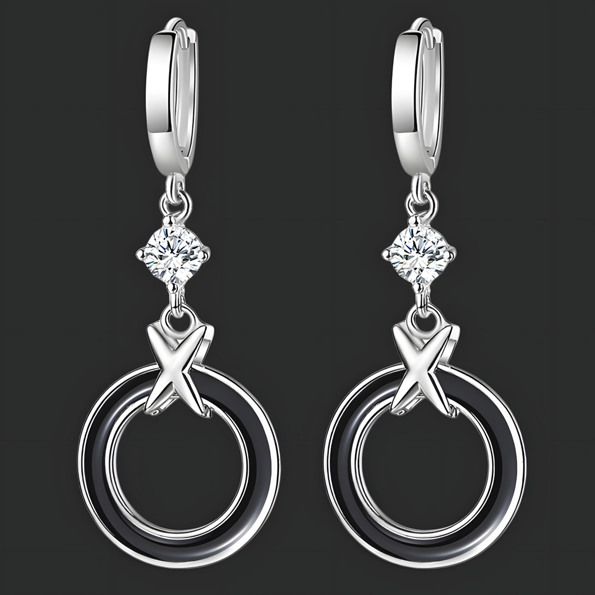 Elegant Sterling Silver Circle Drop Earrings with Sparkling Cubic Zirconia 495