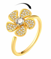 Rotatable Flower Spinner Ring Adjustable Open Band Floral Fidget Ring Gold 1587