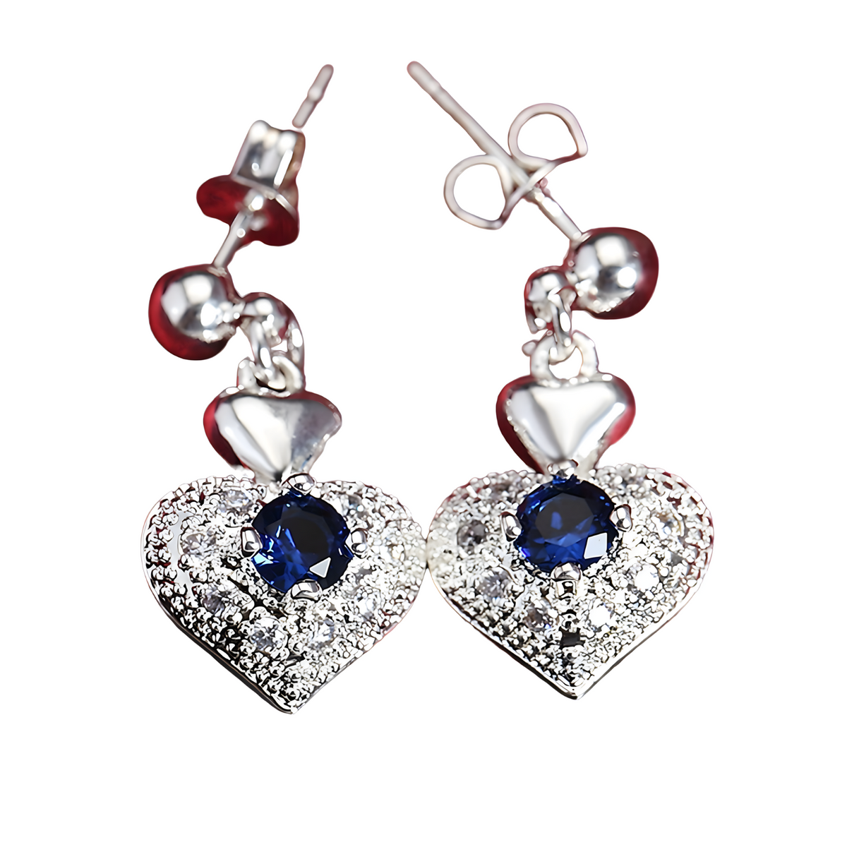 Sterling Silver Heart Jewelry Set Women Blue Zircon Crystal Pendant Necklace 680