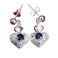 Sterling Silver Heart Jewelry Set Women Blue Zircon Crystal Pendant Necklace 680