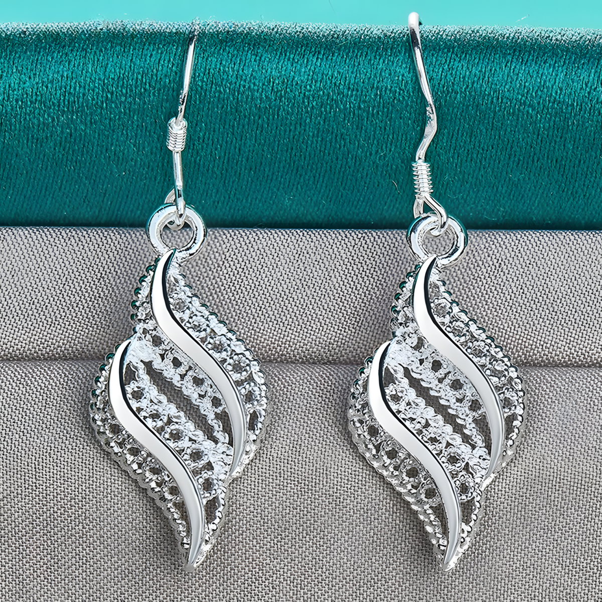 Silver-Tone Leaf Drop Earrings for Women – Elegant Zinc Alloy Twisted Leaf 1187