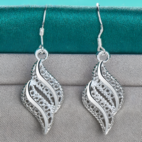Silver-Tone Leaf Drop Earrings for Women – Elegant Zinc Alloy Twisted Leaf 1187