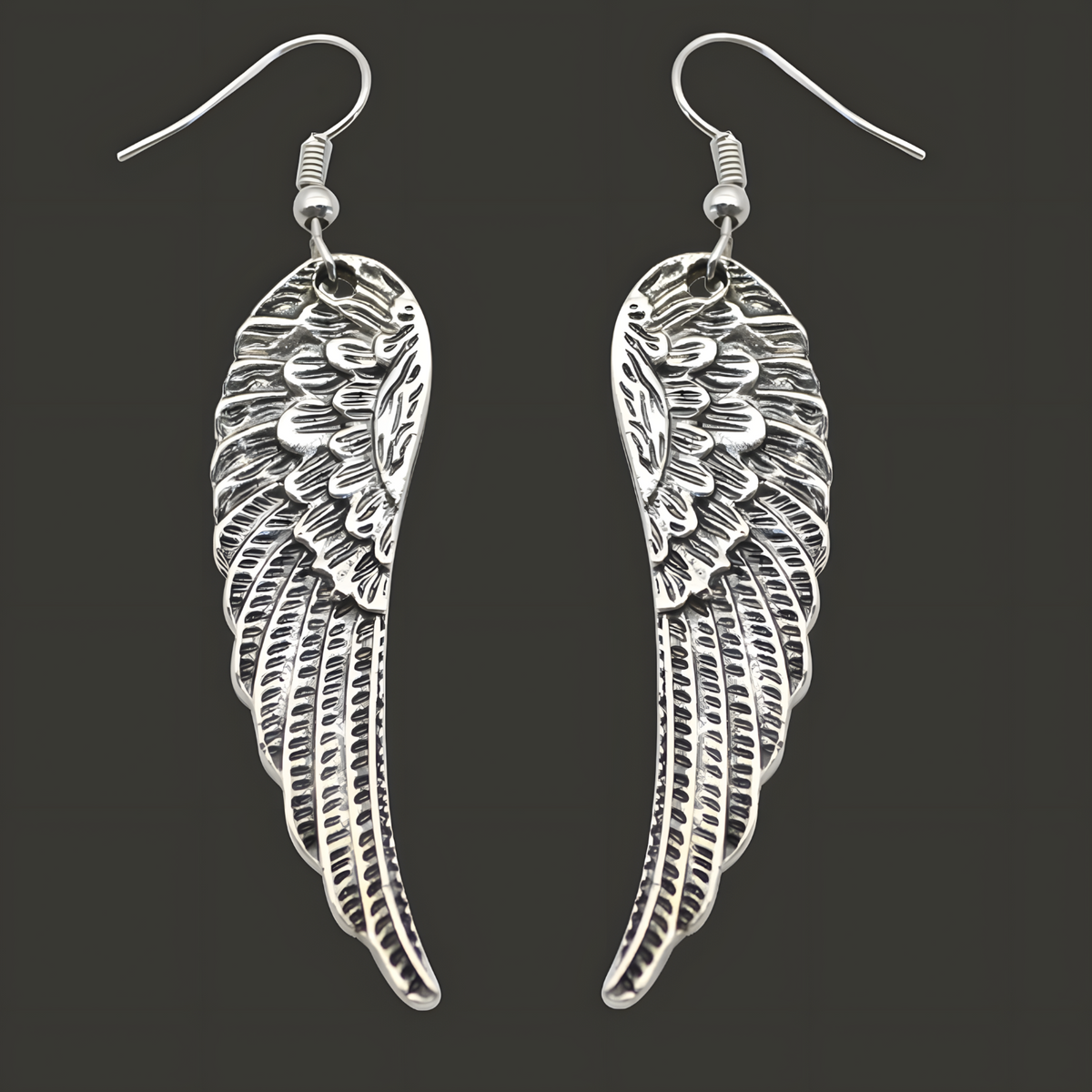 Silver Tone Angel Wing Dangle Earrings Women Feathered Design Hook Earrings B53