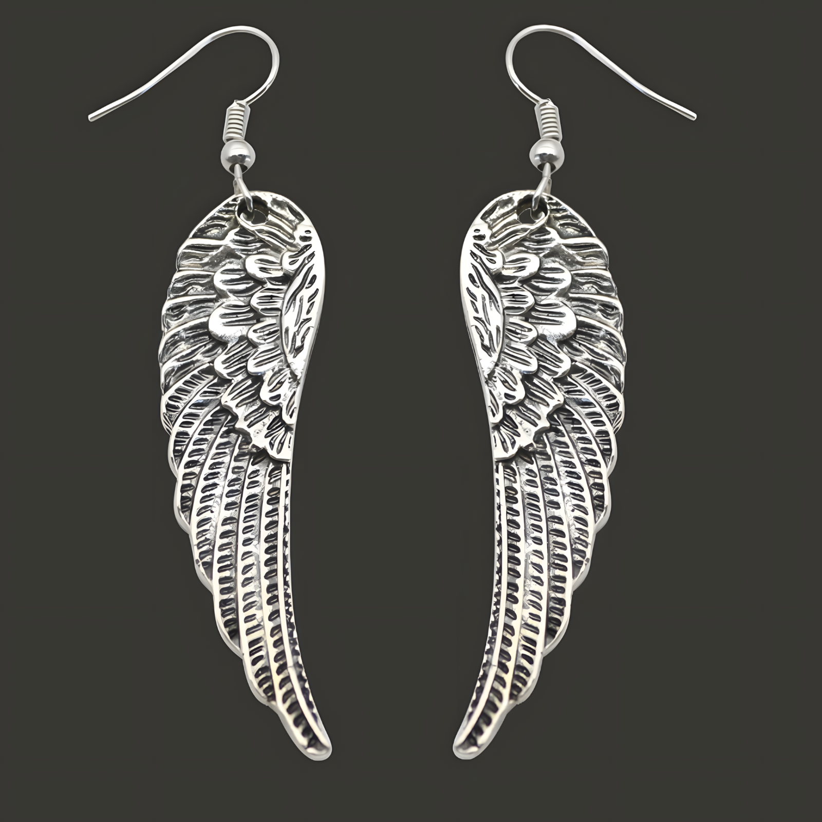 Silver Tone Angel Wing Dangle Earrings Women Feathered Design Hook Earrings B53