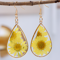 Handmade Yellow Daisy Flower Resin Drop Earrings - Pressed Floral Jewelry B38