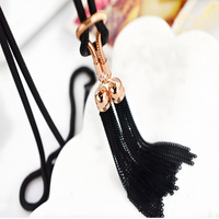 Black Mesh Sweater Chain Necklace with Gold-Plated Tassel Pendant-72cm Long 1448