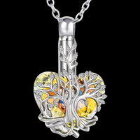 Love Life Tree Cremation Pet Necklace-Memorial Urn Pendant for Ashe Crystal B259