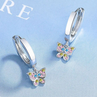 Sterling Silver Butterfly Drop Earrings –22mm Length Colorful Zircon Crystal 299