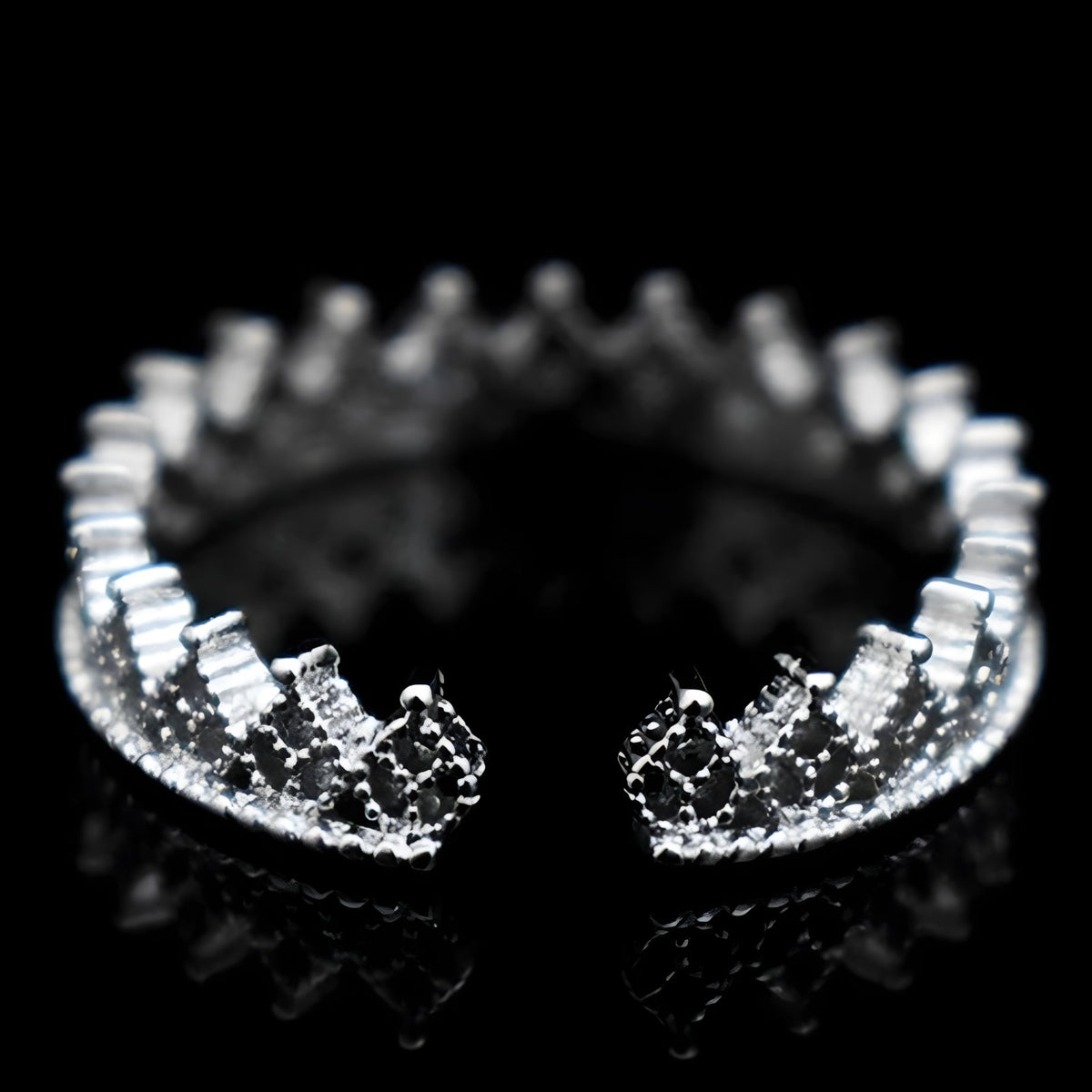 925 Sterling Silver Tiara Ring, Adjustable Crown Ring Sparkling CZ Stones 372