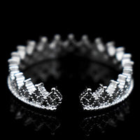 925 Sterling Silver Tiara Ring, Adjustable Crown Ring Sparkling CZ Stones 372