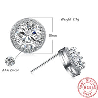 Sterling Silver AAA Zircon Halo Stud Earrings, 10mm Round Brilliant Cut 347