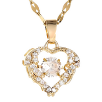 Gold Tone Stainless Steel Heart Pendant Necklace Women Sparkling Clear Stone B49