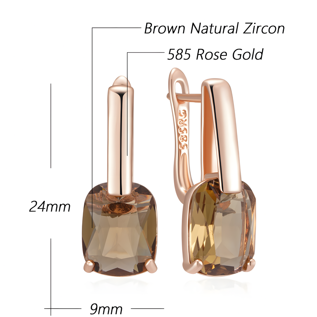 585 Rose Gold Colour Black Ceramic Drop Earrings for Women Copper Leverback 1298