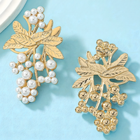 Pearl Cluster Leaf Earrings for Women –Trendy Gold-Tone Copper Stud Earrings 767