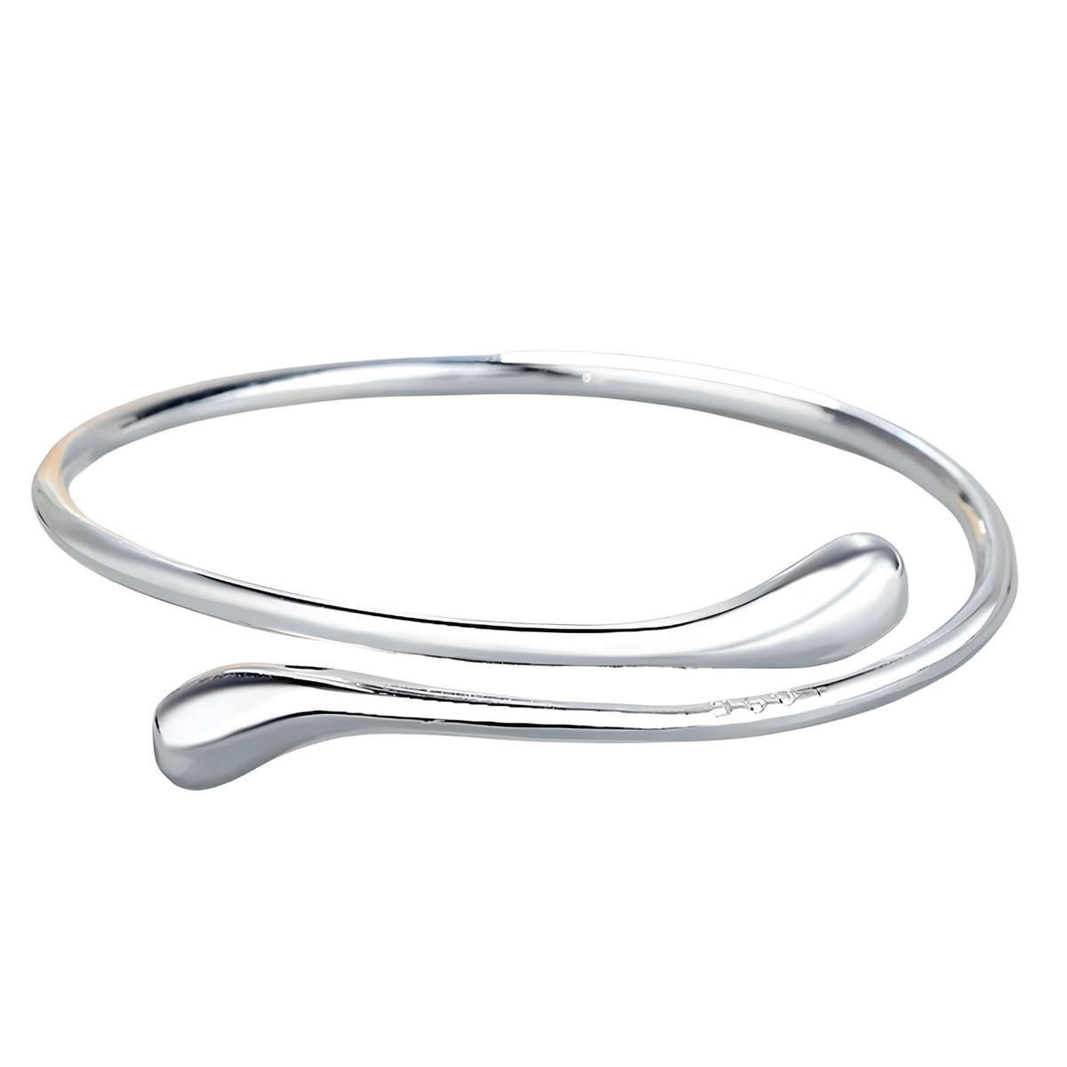 925 Silver-Plated Alloy Open Cuff Bangle Women – Water-Drop Ends, Adjustable 861