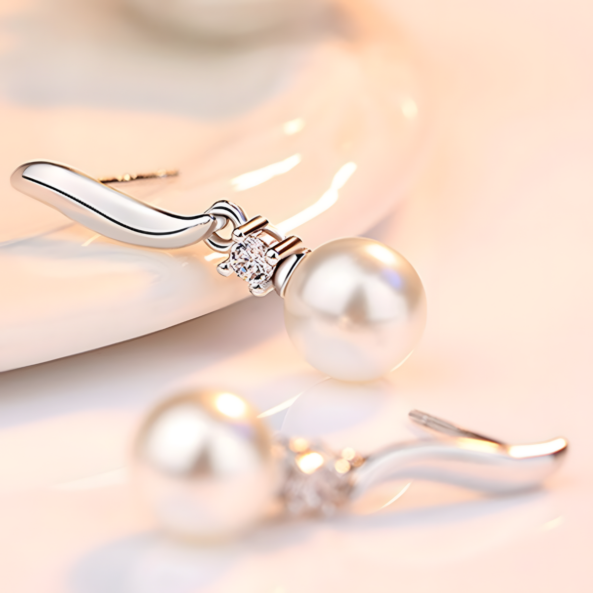 925 Silver-Plated Pearl Drop Earrings for Women – Elegant Round Pearl Zircon 906