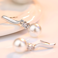 925 Silver-Plated Pearl Drop Earrings for Women – Elegant Round Pearl Zircon 906