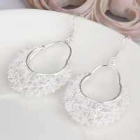 Vintage Filigree Drop Earrings for Women – Copper Alloy 925 Silver Plating 1203