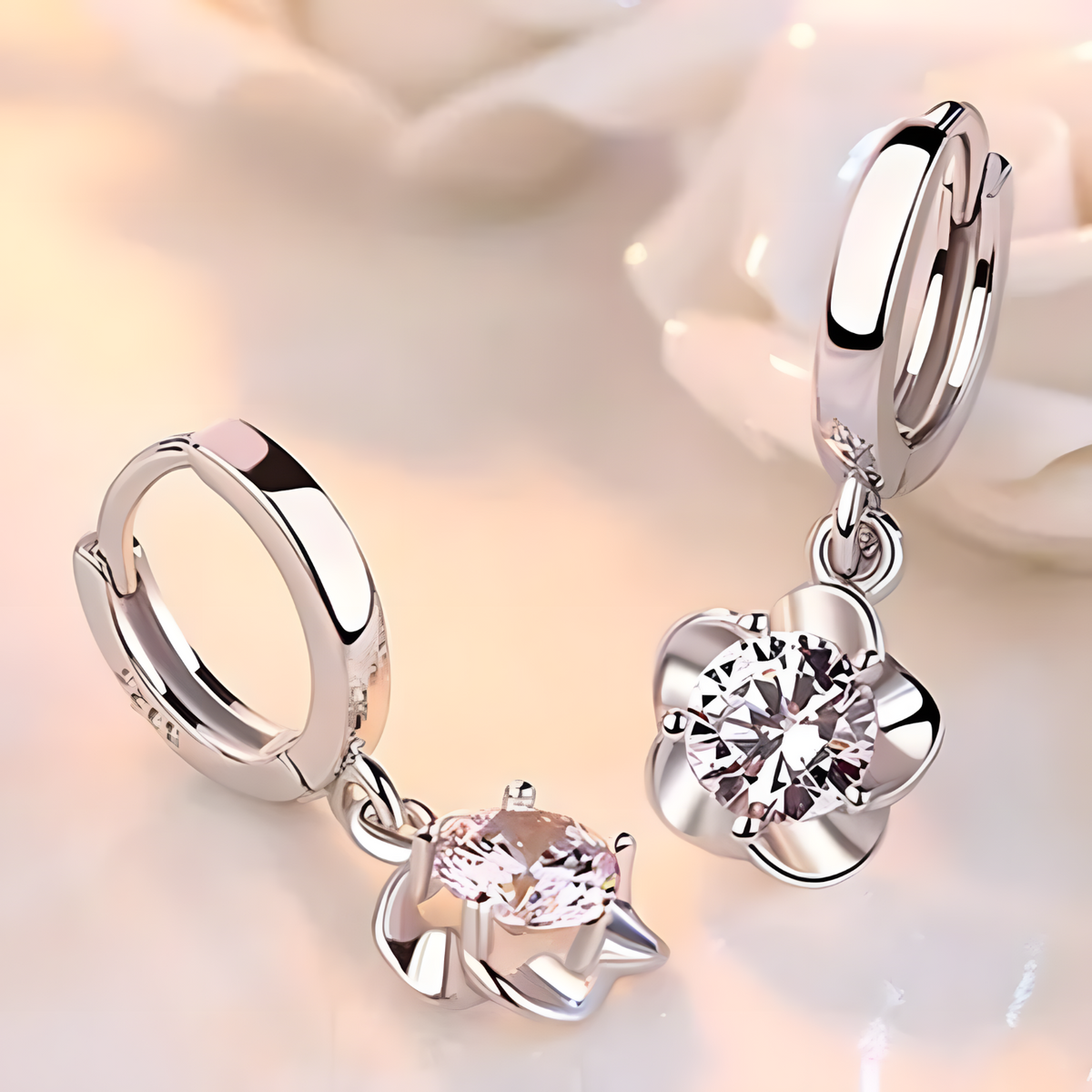 Unified Jeweller 925 Sterling Silver Zircon Floral Dangle Hoop Earring Women 463
