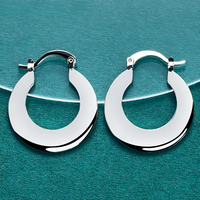 Silver Plated Alloy Flat Round Hoop Earrings for Women, Hinged Snap Closure 1419
