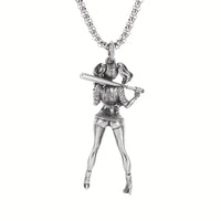 Exquisite Silver Necklace With Female Playing Baseball Pendant For Men 60 UK