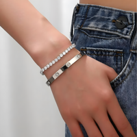 Unified Jewellery Silver-Tone Bracelet Set for Women | Tennis Chain & Bangle 442