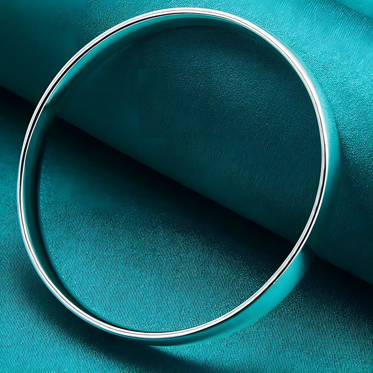 925 Sterling Silver Polished Bangle Bracelet Women Classic Solid Band Design 397