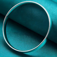 925 Sterling Silver Polished Bangle Bracelet Women Classic Solid Band Design 397
