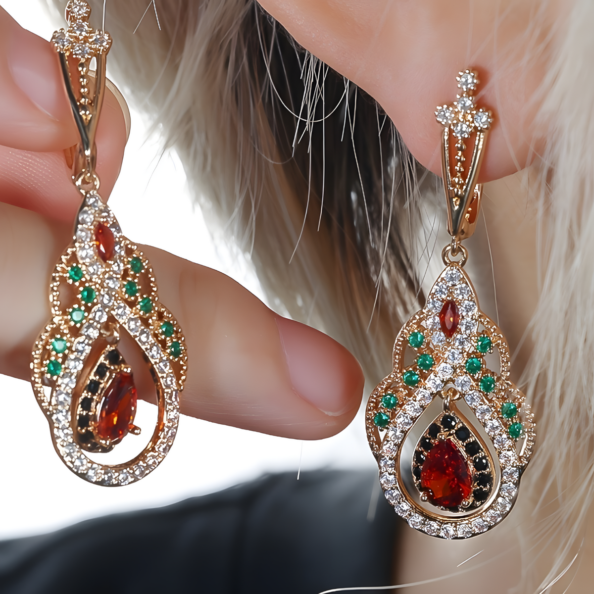 Rose Gold-Tone Teardrop Dangle Earring Women Vintage Chandelier Water-Drop 810
