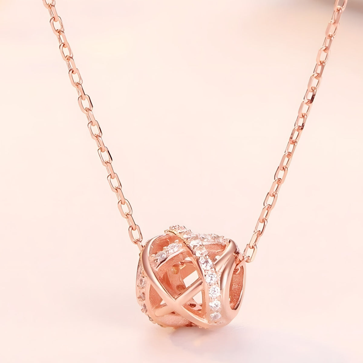 925 Sterling Silver Rose Gold Crisscross Pendant Necklace Elegant Globe 285