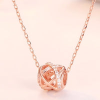 925 Sterling Silver Rose Gold Crisscross Pendant Necklace Elegant Globe 285