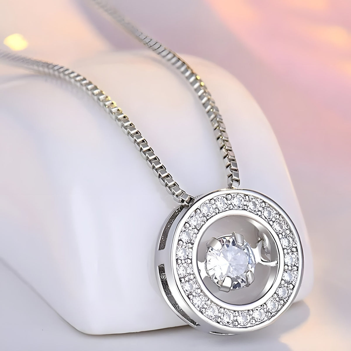 925 Sterling Silver Jewelry Round Zircon Pendants Necklaces Women Fine Semi 267