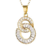 Gold-Tone Crystal Pendant Necklace Women – Round Double Circle Design, Stain 802