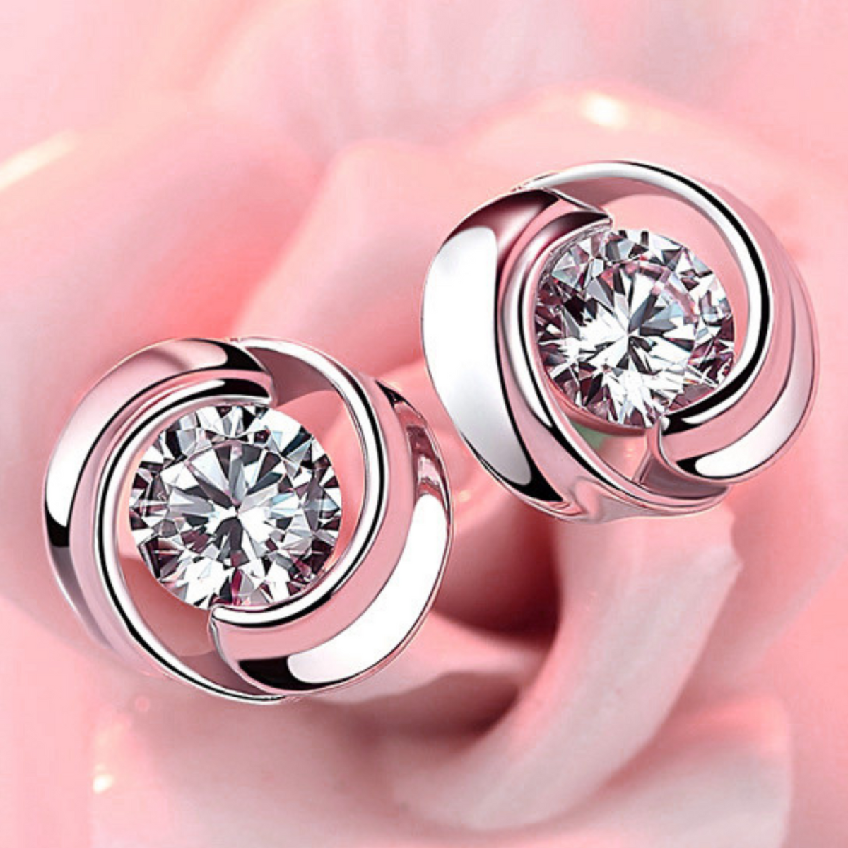 925 Silver-Plated Copper Alloy, Round Cubic Zirconia Stud Earrings for Women 957