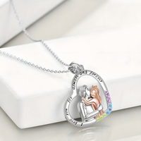 "Always & Forever"Heart Couple Necklace Silver Tone Colorful Crystal Pendant B12