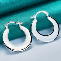Silver Plated Alloy Flat Round Hoop Earrings for Women, Hinged Snap Closure 1419