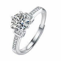 Adjustable Round Brilliant Zircon Engagement Ring, Silver Tone Solitaire 1608