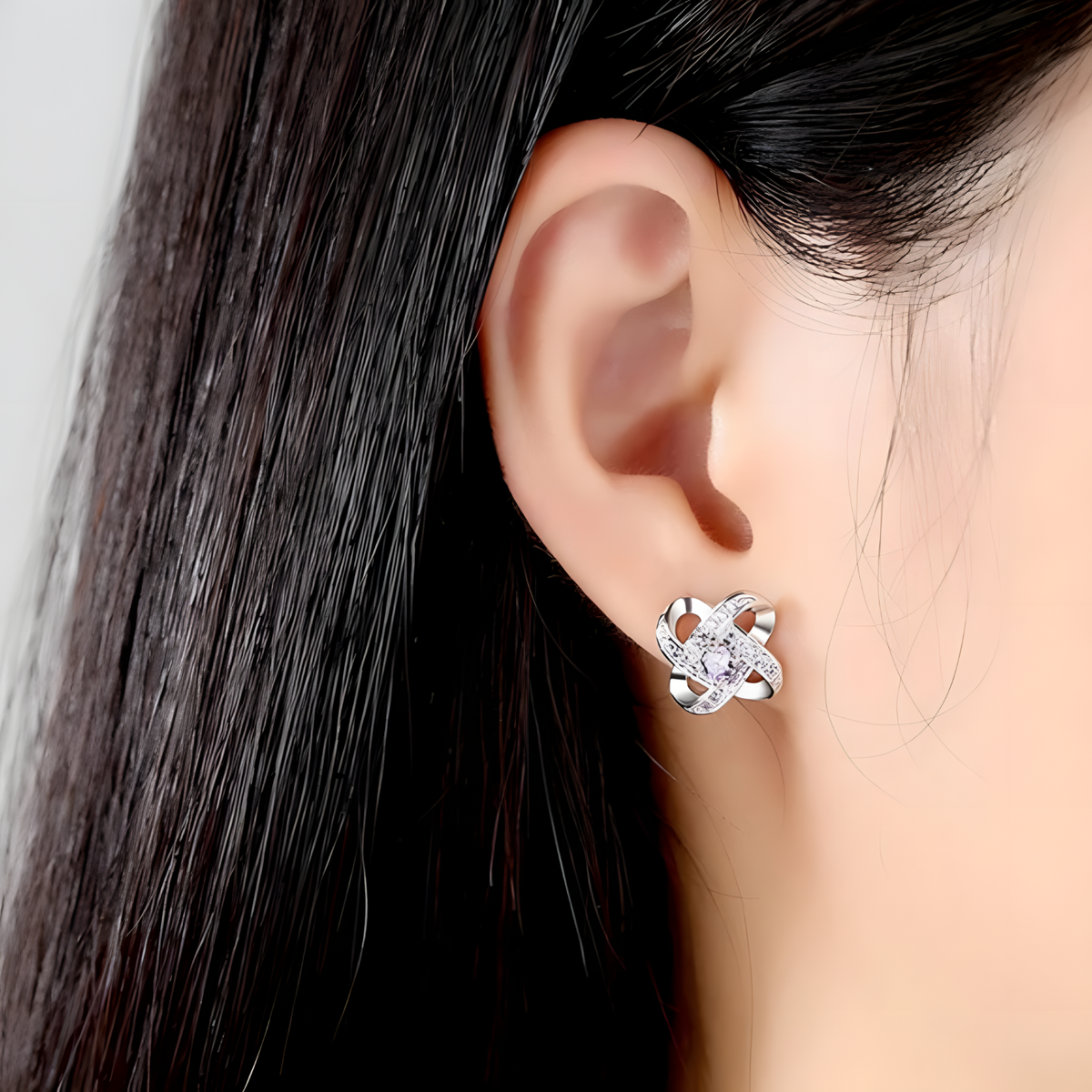 Sterling Silver Knot Stud Earrings AAA Cubic Zirconia  Elegant Infinity Knot 334