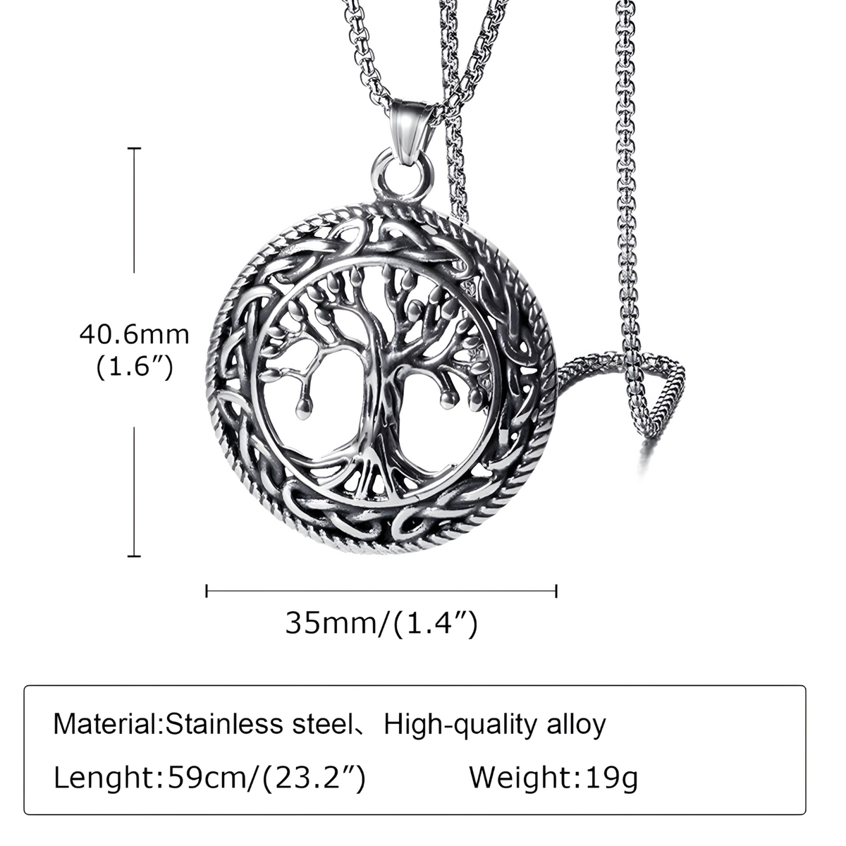 B0062 Vnox Viking Knot Almut Necklaces for Men, Metal Life Tree Pendant B62