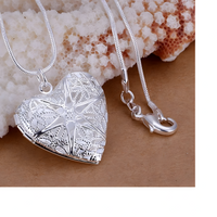 Vintage Heart Locket Necklace for Women – Silver-Plated Zinc Alloy Filigree 1225