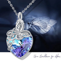 Butterfly Urn Necklace for Ashes - Crystal Heart Memorial Cremation Jewellry B87