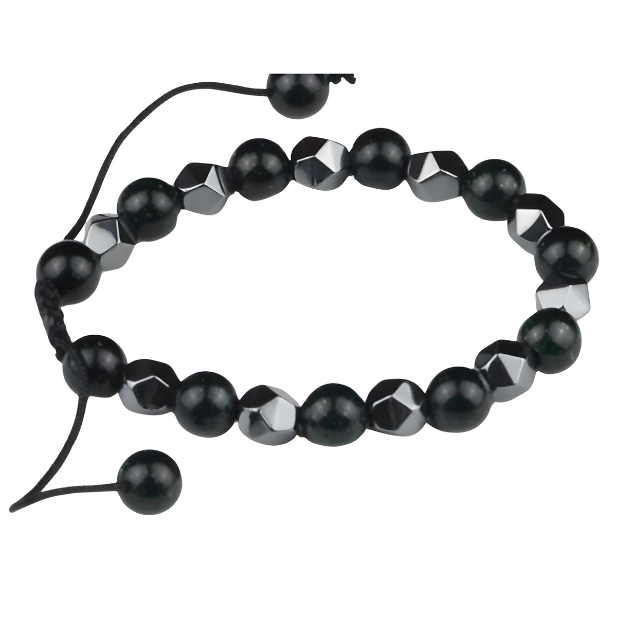Black 8mm Bright Black Beaded Bracelet Adjustable Macrame Bracelet Unisex 1350