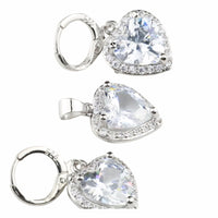 Heart Halo Necklace & Earrings Set -Sparkling Heart Pendant with Halo Cubic 1485