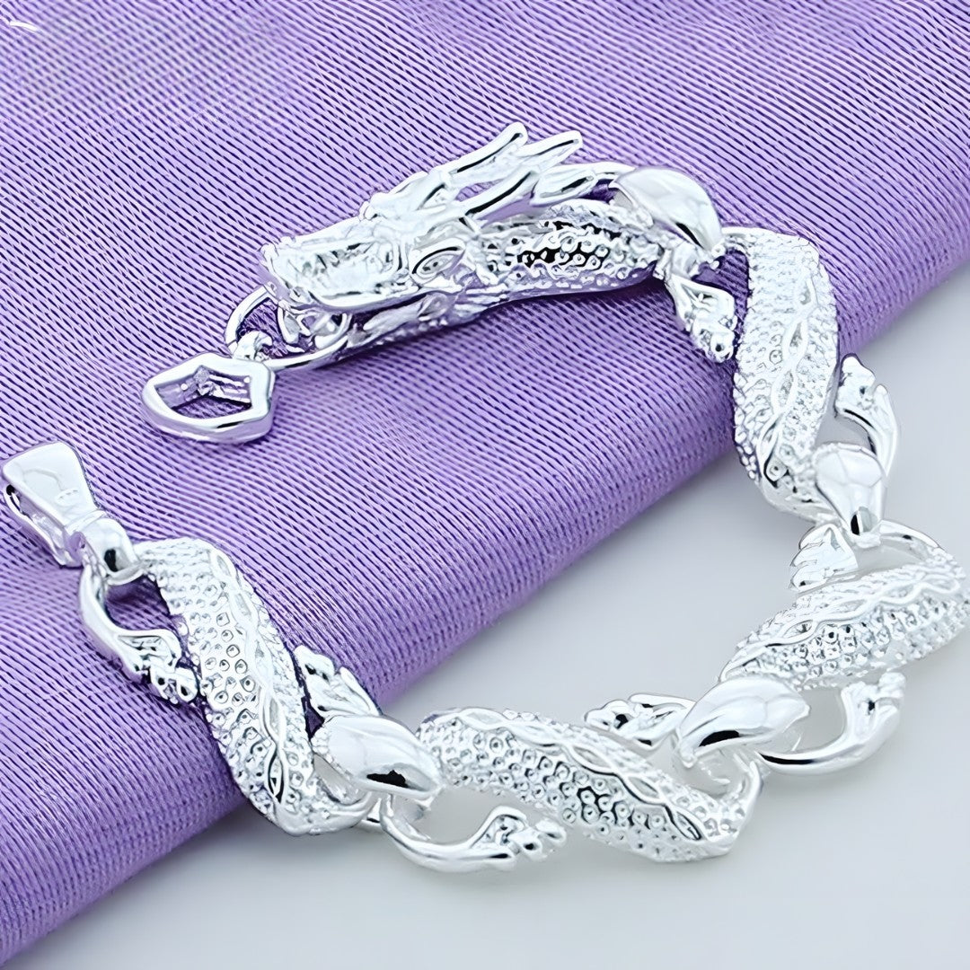 925 Silver-Plated Dragon Chain Bracelet for Men & Women –Classic 20cm Animal 892