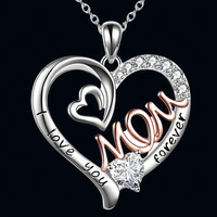 Mom Heart Pendant Necklace Women – Copper Alloy with Silver-Tone & RoseGold 1151